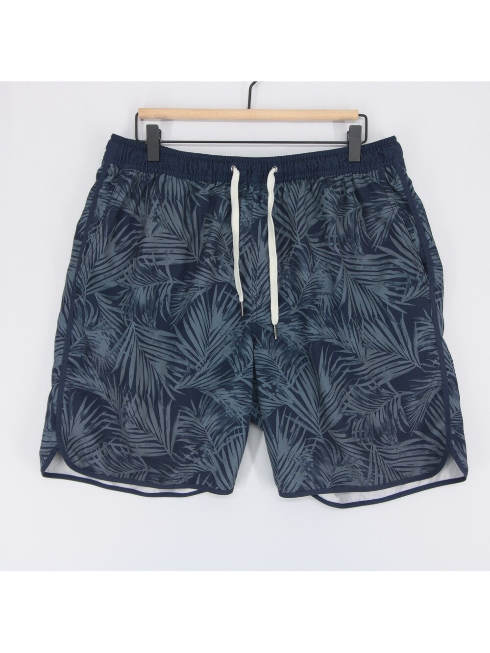Fair Harbor Anchor Swim Trunks Mens XL Navy Blue Palm Print BreezeKnit Lined